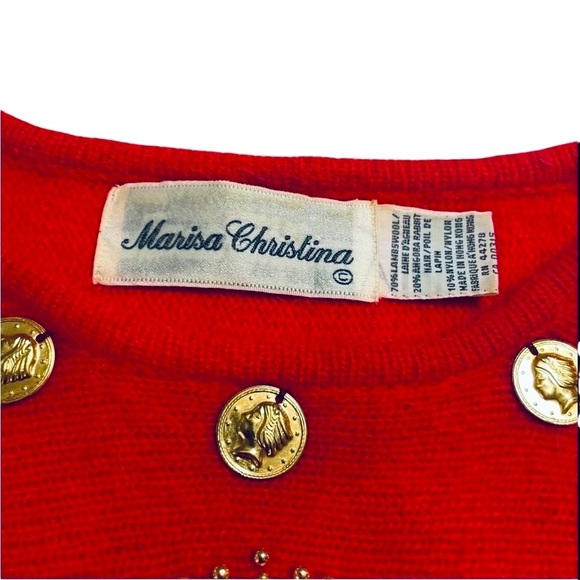 VTG Marisa Christina Red Lambswool/Angora Beaded Sequins Women Sweater Size S - Picture 8 of 14